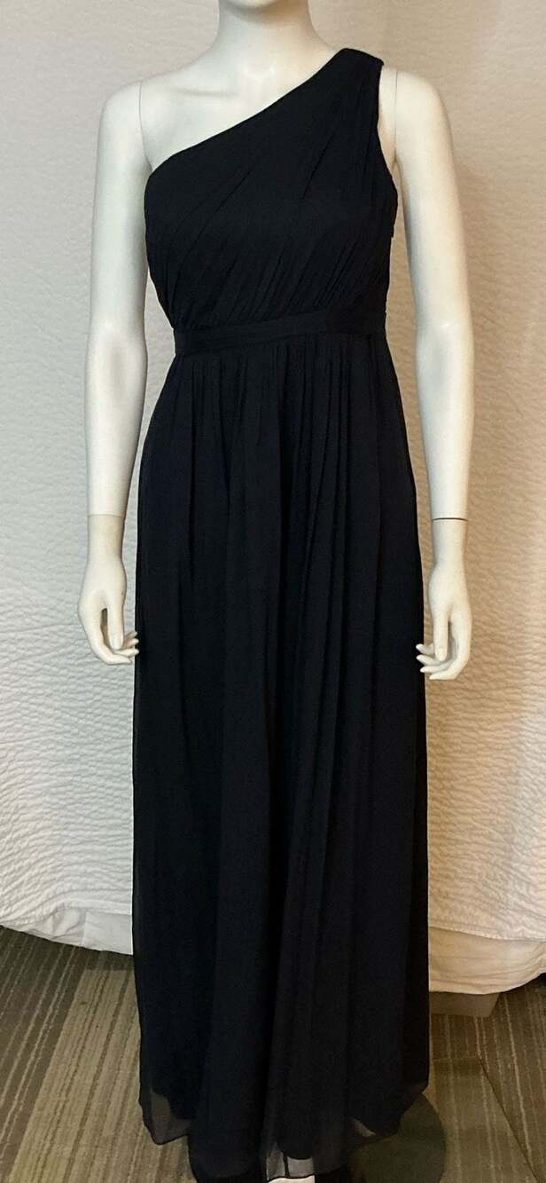 J.Crew One-Shoulder Maxi Dress Petite 2 Black Chiffon Evening Gown